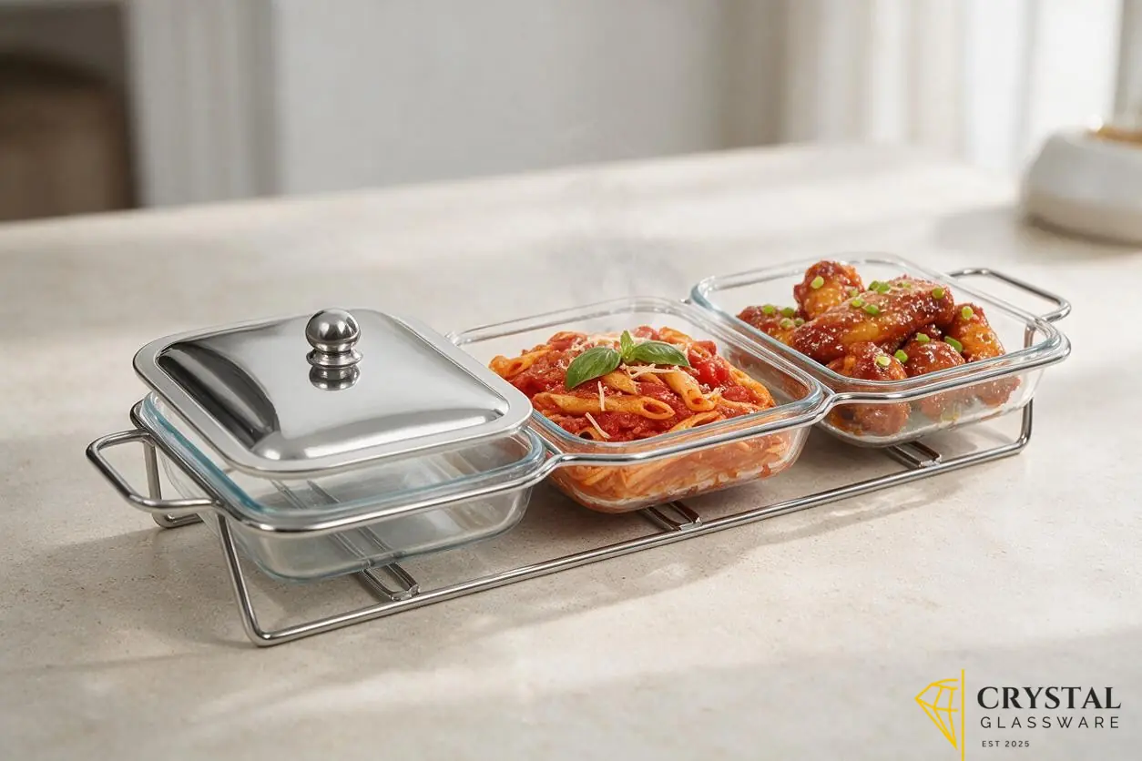 Elegant rectangular Silver Chafing Dish 3 Pcs 1.5LX3  — Crystal Glassware Pakistan